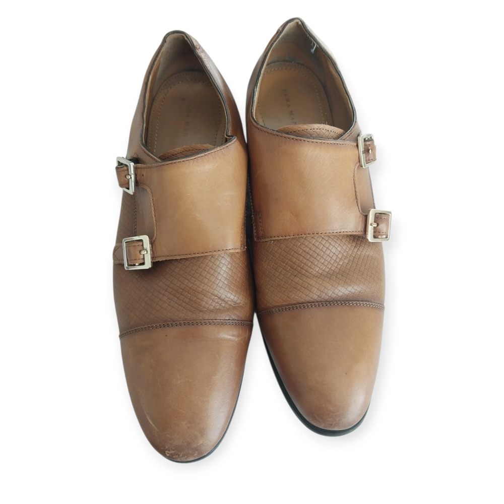 Zara Man Brown Double Monk Strap Dress Shoes Size 10